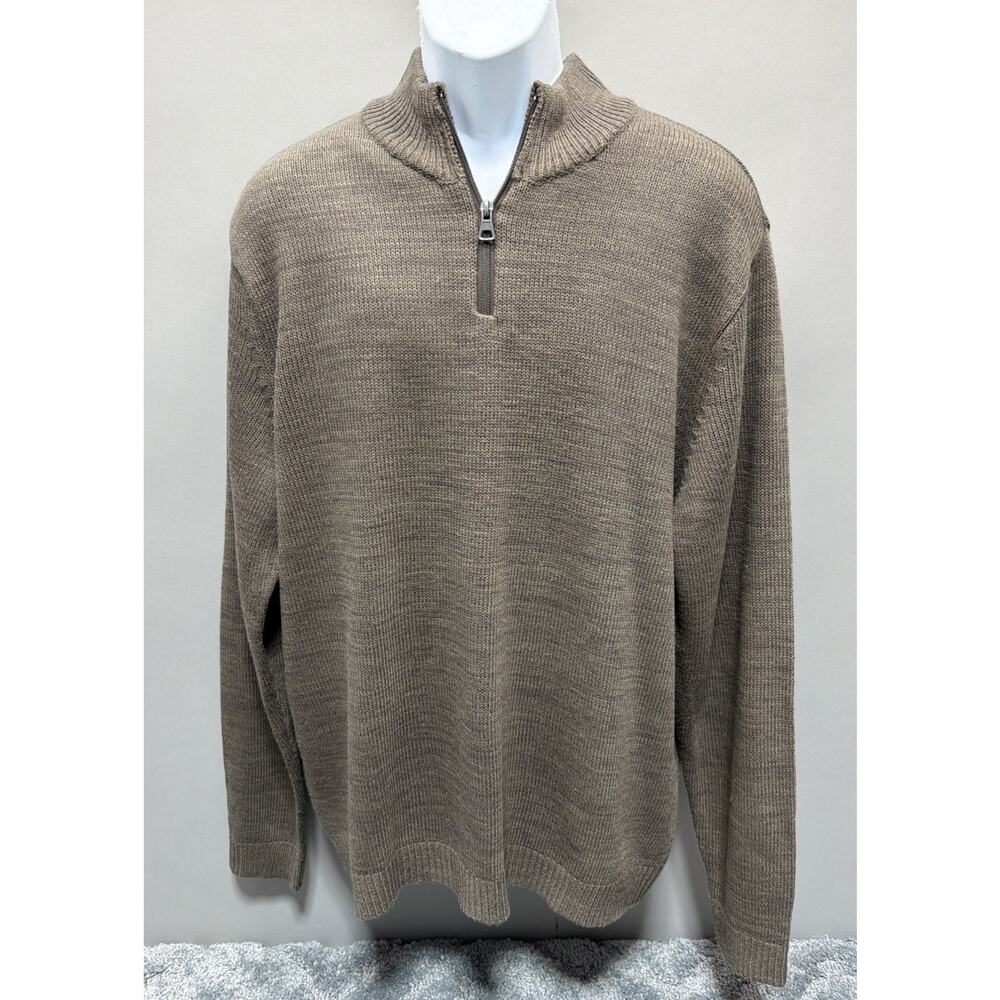 Via Europa Men's Knit Sweater L Green 1/4 Zip Long Sleeve Preppy Casual